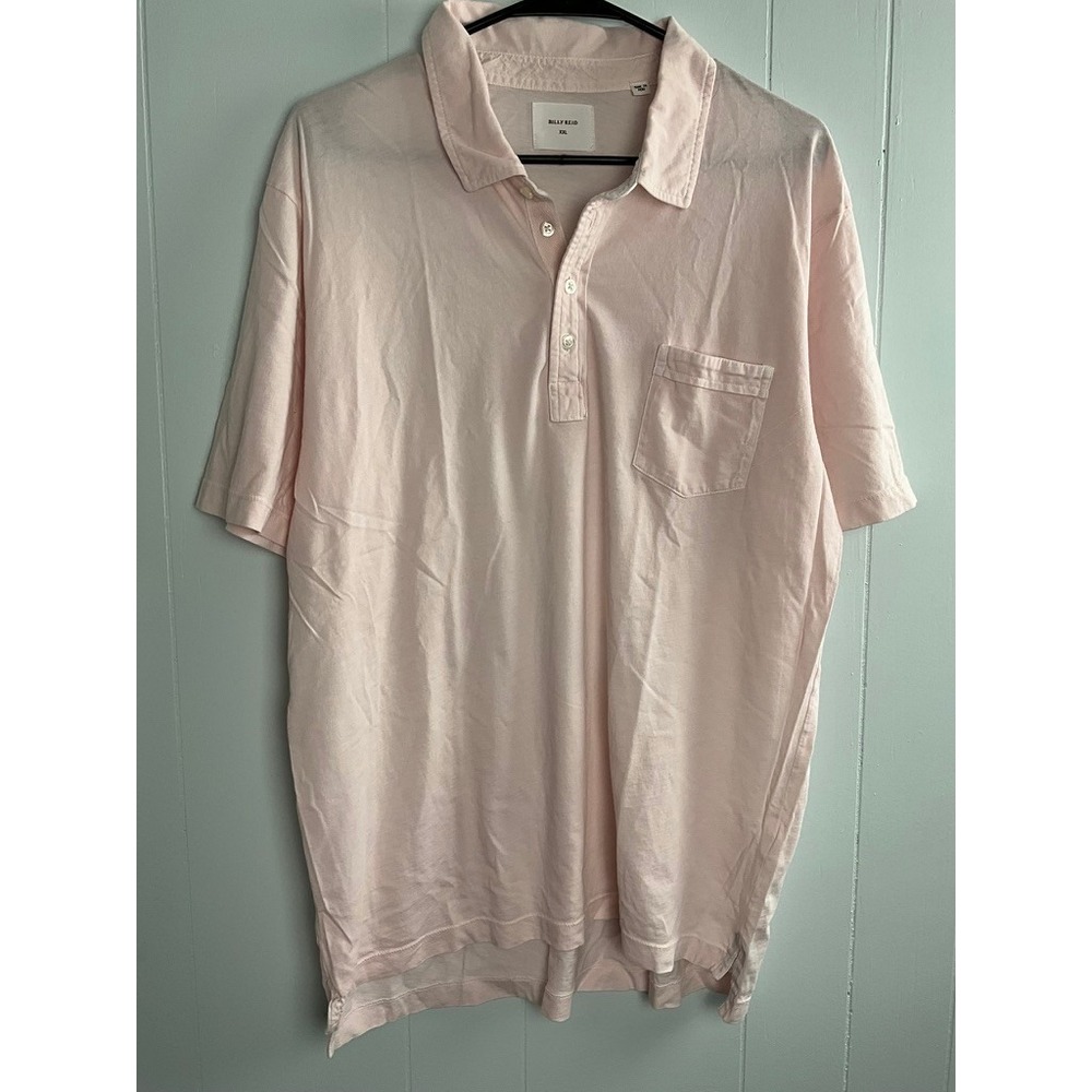Billy Reid Mens XXL Pale Pink Short Sleeve Cotton Jersey Polo Shirt Chest Pocket